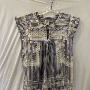 dRA Los Angeles anthro Embroidered blue white top sz XS